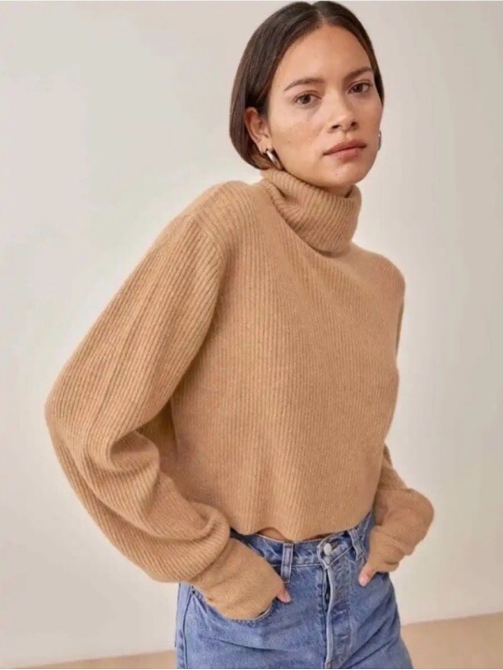 Reformation - Luisa Cropped Cashmere Sweater Camel